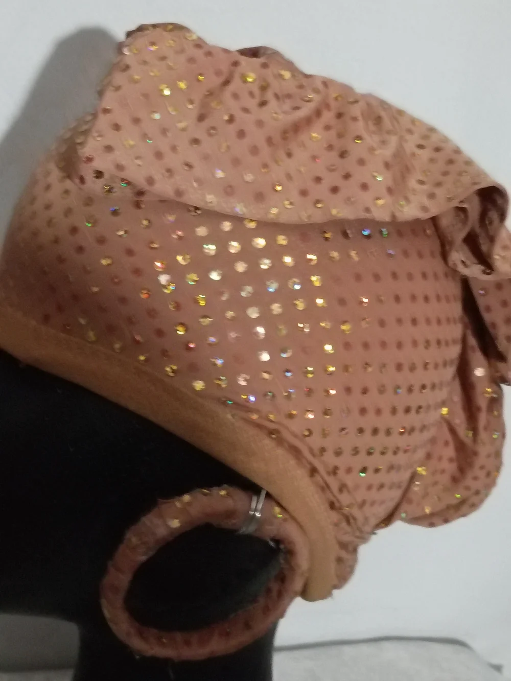 Women’s Fashion Headscarf with Gold Dots - Pink Brown